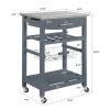 Mobile Rolling Kitchen Island Trolley Serving Cart with Underneath Drawer & Slide-Out Wire Storage Basket
